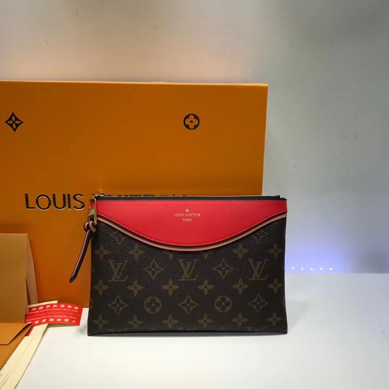 LV Handbags Clutches M63903 Old Flower Red Skin